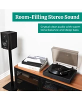 Electrohome Montrose Record Player Stereo System, 4" Bluetooth Powered Bookshelf Speakers, Belt-Drive Turntable with Audio-Technica