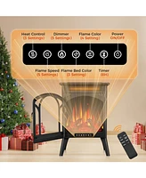 Cowsar 16" Electric Heater Fireplace, Freestanding All-Metal Stove with Remote Control, 500W/1500W Heat Settings