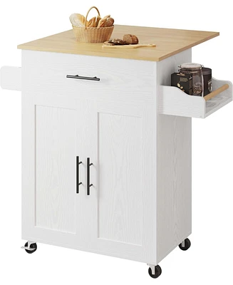 Rolling Kitchen Island Table with Drop Leaf Storage Cabinet, Drawer