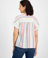 Style & Co Women's Cotton Striped Pintuck Top, Exclusively at Macy's