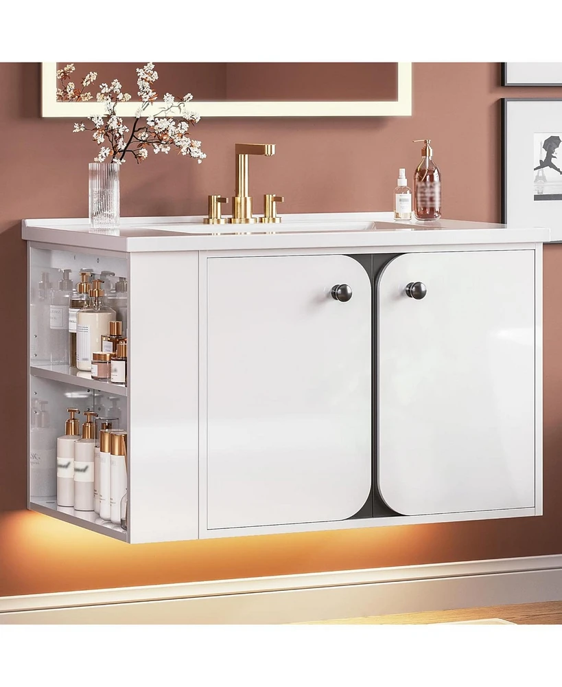 30" Bathroom Vanity with Sink, Floating Bathroom Sink Cabinet