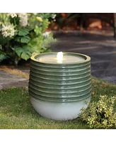LuxenHome Emerald Ribbed Top with Ivory Bottom 19.5" Tall Resin Fountain with Lights