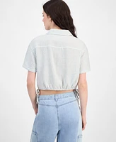 Ultra Flirt Juniors' Cropped Stripe Side-Tie Blouse