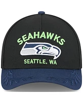 New Era Men's Black/ College Navy Seattle Seahawks 2025 Nfl Draft 9FORTY A-Frame M-Crown Adjustable Hat