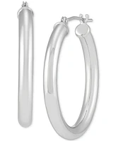 Italian Gold Polished Tube Small Hoop Earrings in 14k White Gold, 1"