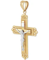 Ornate Beaded Crucifix Pendant in 14k Two-Tone Gold