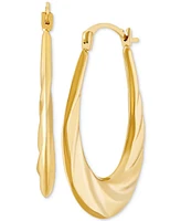 Oval Swirl Texture Polished Medium Hoop Earrings in 14k Gold