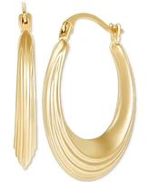 Multi-Grooved Polished Gold Small Hoop Earrings in 14k Gold, 0.86"