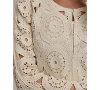 Donna Karan New York Women's Crochet Cotton Blend Cardigan