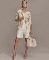 Donna Karan New York Womens Crochet Cardigan Linen Blend Shorts