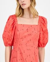 Anne Klein Women's Square-Neck Puff-Sleeve Eyelet Dress