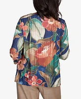 Alfred Dunner Women's Summer Solstice Dramatic Floral Crew Neck Top