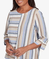 Alfred Dunner Women's Summer Solstice Spliced Stripe Button Shoulder Top