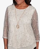 Alfred Dunner Women's Natural Instinct Popcorn Mesh Speckled Crew Neck Top