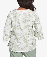 Alfred Dunner Women's Santa Fe Embroidered Floral Vines Cotton Top