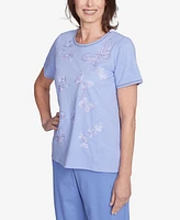 Alfred Dunner Women's Santa Fe Butterfly Embroidered Crew Neck T-Shirt