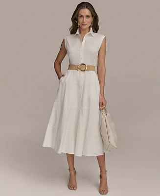 Donna Karan New York Women's Sleeveless Belted Shirtdress