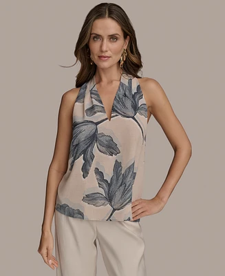 Donna Karan New York Women's Sleeveless Printed V-Neck Blouse