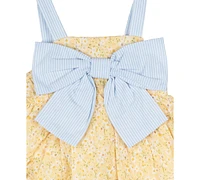 Rare Editions Baby Girls Daisy-Print Eyelet Romper & Headband, 2 Piece Set