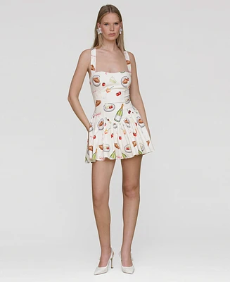 Avec Les Filles Women's Printed Drop-Waist Flounce Romper Dress