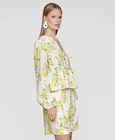 Avec Les Filles Women's Printed Tie-Front Balloon-Sleeve Blouse
