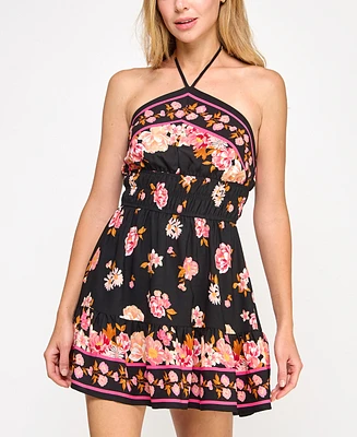 Trixxi Juniors' Floral-Print Halter-Neck Mini Dress