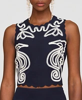 Avec Les Filles Women's Seahorse Embroidery Sleeveless Shell Top