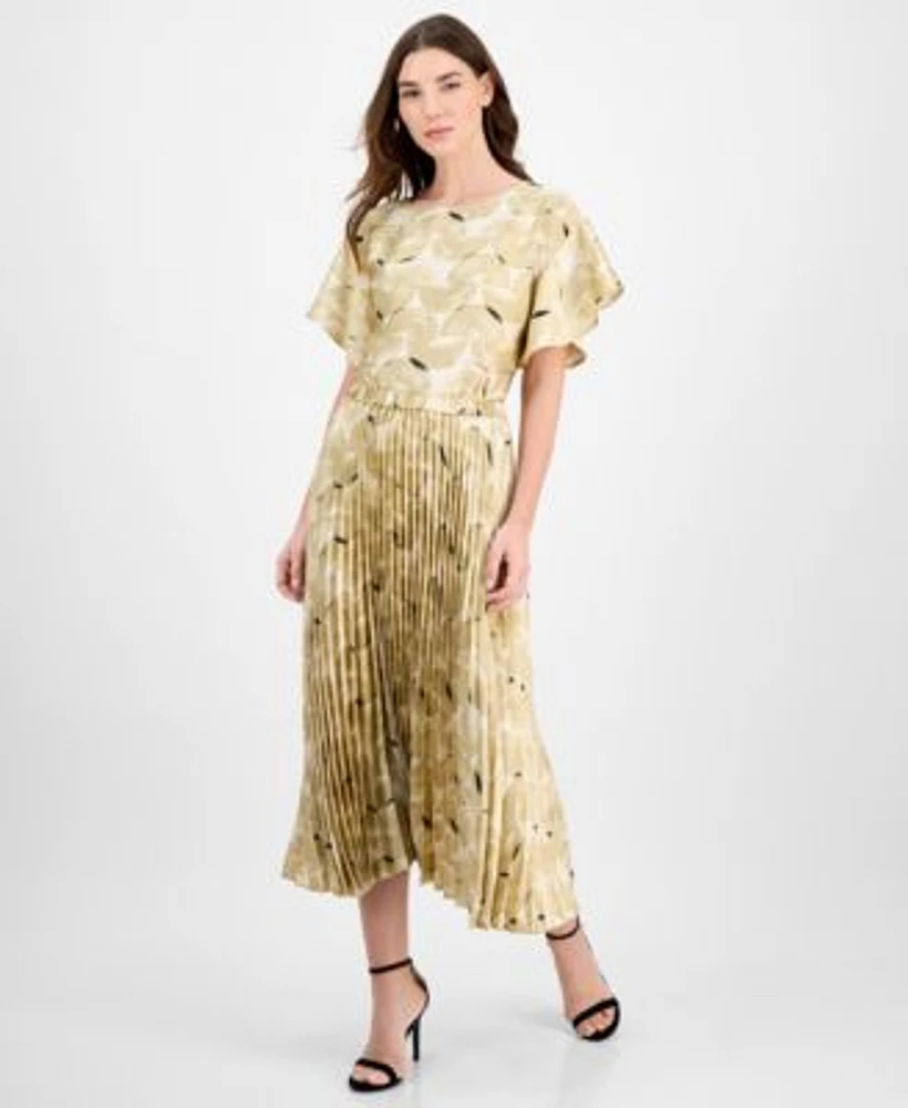 Anne Klein Womens Flutter Sleeve Top Pleated Midi Skirt