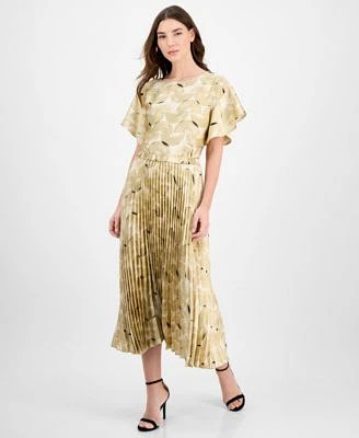 Anne Klein Womens Flutter Sleeve Top Pleated Midi Skirt
