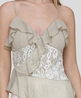 Avec Les Filles Women's Ruffle Lace-Panel Asymmetric Top