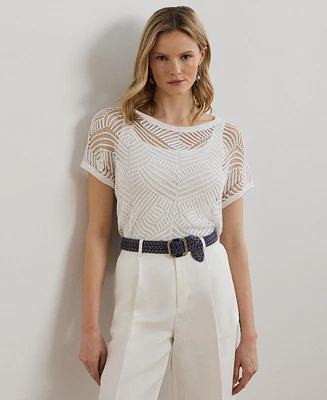 Lauren Ralph Women's Geo-Motif Mesh Short-Sleeve Sweater