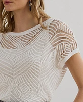 Lauren Ralph Women's Geo-Motif Mesh Short-Sleeve Sweater
