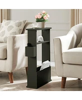 Kings Brand Furniture Zeke Narrow Side Table with Storage Shelf - Modern Sofa End Table, Small Nightstand Magazine Rack (Lemon Pepper)