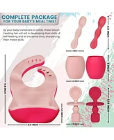 Sperric Toddler Silicone Feeding Set Led Weaning Utensils, Silicone Bibs Feeding Cups Smooth Waterproof Material For Practical Eating