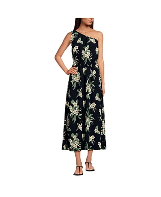 Lands' End Women's Creaseless One Shoulder Midi Dress