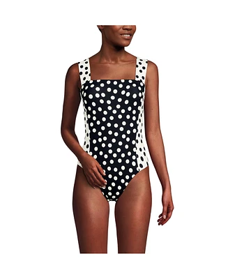 Lands' End Petite Square Neck High Leg One Piece Swimsuit