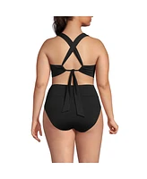 Lands' End Plus V-Neck Tankini and High Waisted Bottom Swimsuit Set