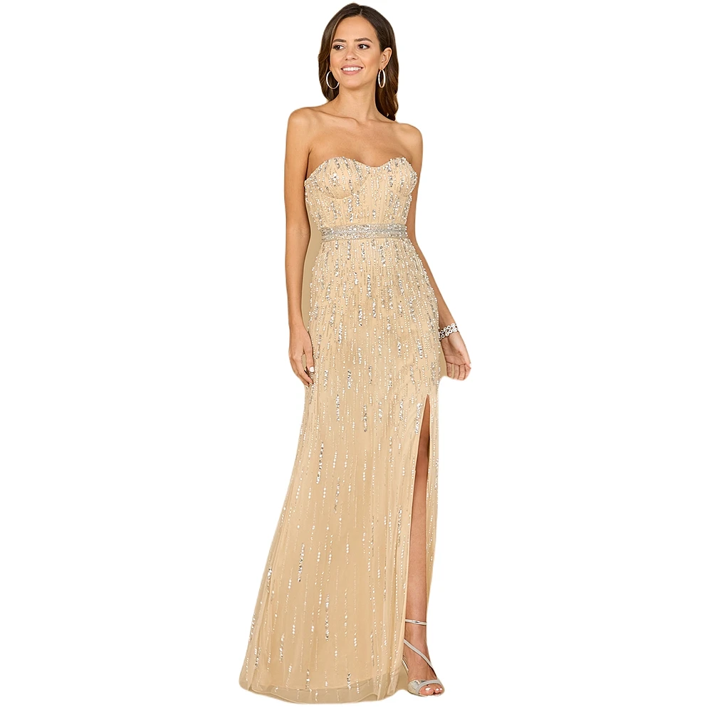 Lara Women's Strapless Beaded Gown with Slit - Outlet