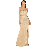 Lara Women's Strapless Beaded Gown with Slit - Outlet