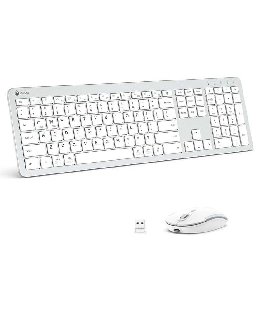 Wireless Keyboard and Mouse, GK08 White Keyboard Mouse Combo, Ergonomic, Quiet
