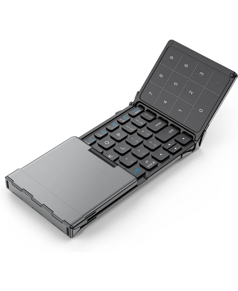Foldable Bluetooth Keyboard, BK18 Foldable Keyboard with Touchpad and Number Pad, Portable Rechargeable Keyboard