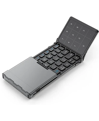 Foldable Bluetooth Keyboard, BK18 Foldable Keyboard with Touchpad and Number Pad, Portable Rechargeable Keyboard