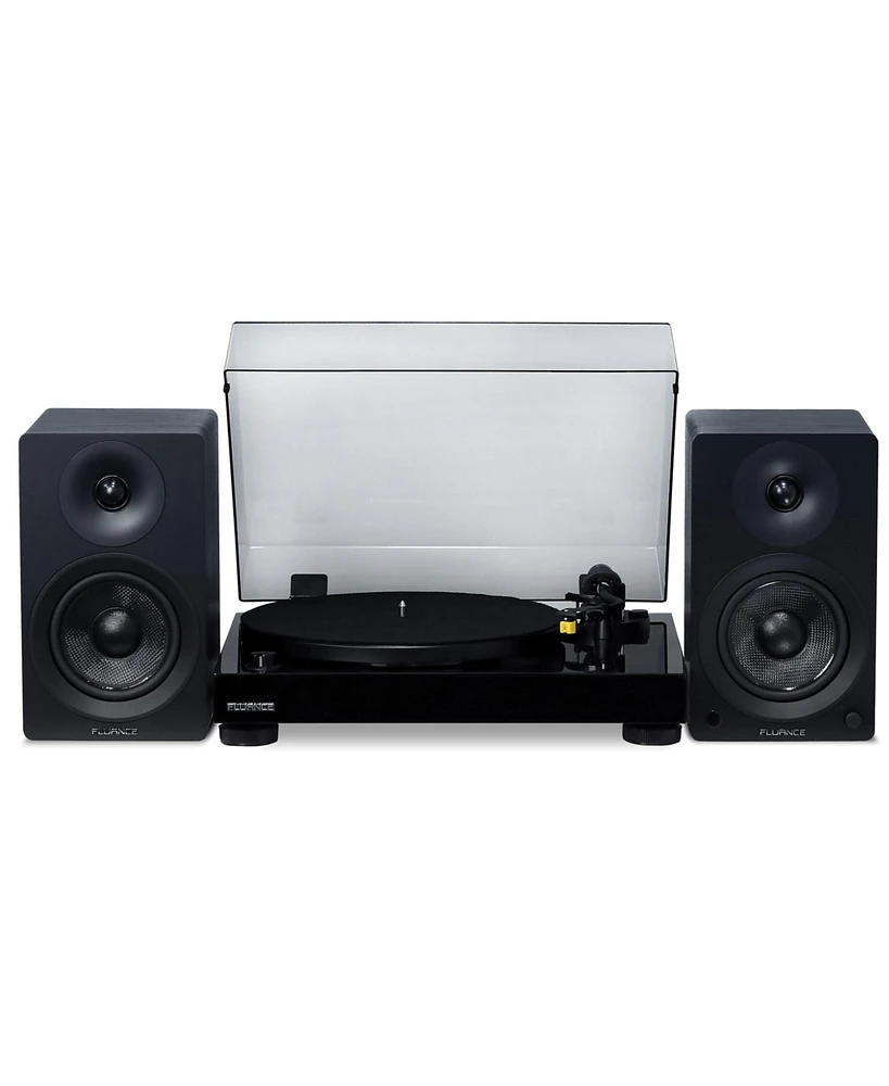 Fluance RT80 Classic High Fidelity Vinyl Turntable with Ai41 Powered 5" Stereo Bookshelf Speakers, Diamond Stylus, Belt Drive, Built-in Preamp, 90W Cl
