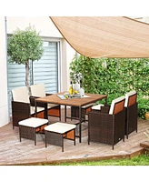 Gymax 9PCS Rattan Wicker Dining Set Patio Outdoor Furniture Set w/ Cushion