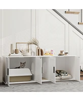 PawHut Cat Litter Box Enclosure, Litter Box Furniture with Scratching Mat