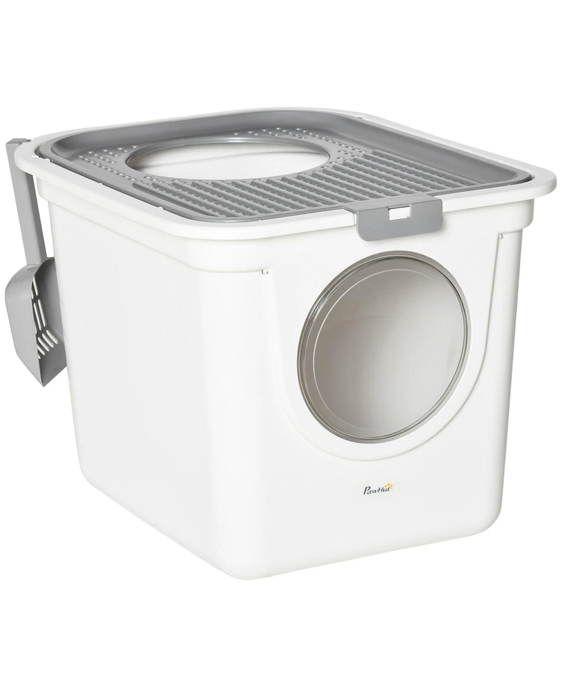PawHut Cove Cat Litter Box, Kitty Litter Box with Scoop,