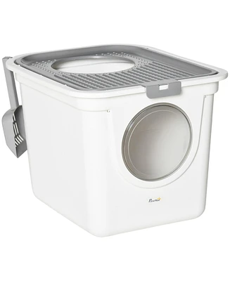 PawHut Cove Cat Litter Box, Kitty Litter Box with Scoop,