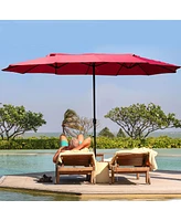 Gymax Patio Outdoor 15' Umbrella Market Umbrella Double-Sided with Crank