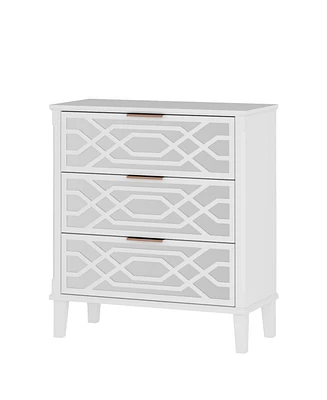 3-drawer mirrored nightstand, white wooden bedside table, end table with gold handles, suitable for bedroom, living room, and office use