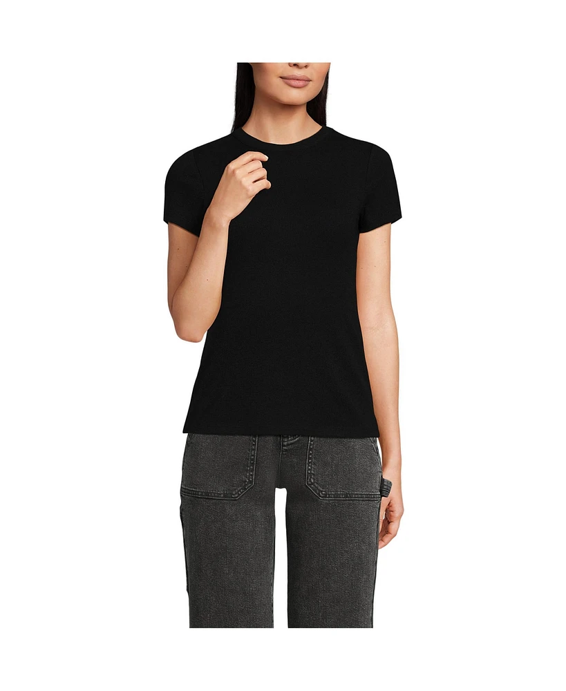 Lands' End Women's Drapey Rib Fitted Short Sleeve Mini T-Shirt